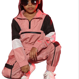 Conjunto de 2 Piezas de Chaqueta y Pantalón Deportivo Impermeable para Niñas y Mujeres, Forro Polar de Poliéster Grueso y Transpirable, con Cierre - Product Image 1