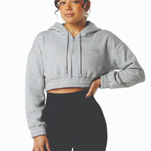 Women <b>Cropped</b> <b>Zip</b> Hoodie Wholesale Custom Pullover Sweatshirt OEM Clothing Manufacturer Wholesale Womens <b>Cropped</b> <b>Zip</b> <b>Up</b> Hoodies - Product Image 6