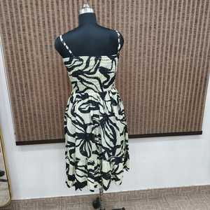Women's Bohemian Floral Printed Cotton Blend A-Line Mid-Calf Dress with Ruffles and <b>Elastic</b> Waist Summer Casual Wear - Product Image 3