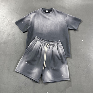 เสื้อยืดคัสตอมเฮฟวี่เวทโลโก้ 305 แกรม ระบายอากาศได้ดี ลายสาดสี สำหรับผู้ชาย ชุดเซ็ตผ้าฝ้ายวินเทจวอช ไซส์พลัส กางเกงขาสั้น - Product Image 3