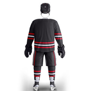 Uniforme de hockey sur glace pour homme, bleu marine, rayures blanches, col en V, manches longues, maille respirante en polyester, vêtements de sport d'hiver, coupe régulière - Product Image 4