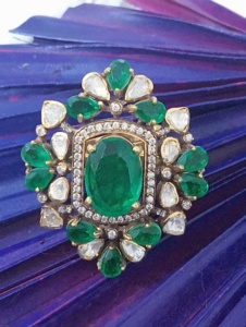 floral Shape Cocktail <b>Ring</b> With green oval doublet Stone Gold Plated Women's Wedding Jewelry Glam ethnic Style <b>adjustable</b> <b>ring</b> - Product Image 5