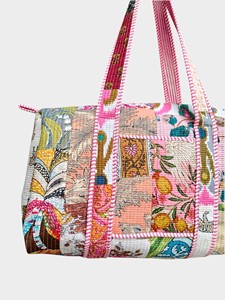 Sac de voyage en coton rose à motifs floraux, grande capacité, sac de week-end - Product Image 3