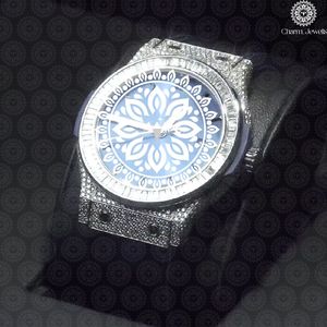 Montre de luxe pour femme Charm_Jewells, boîtier rond en acier inoxydable de 42 mm, cristal saphir, cadran analogique, bracelet en cuir lumineux - Product Image 2