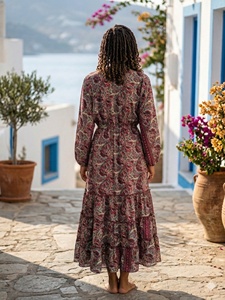 Robe longue maxi en soie tissée indienne, style bohème naturel Y2K, taille unique, imprimé tropical, col rond, style coréen, pour l'été, douce et lavable - Product Image 4