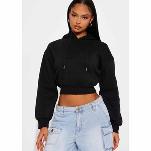 Wholesale <b>Women's</b> 100% Cotton Crop Top Hoodie <b>Set</b> Heavyweight Loose Fit Oversized Hoodies For <b>Women</b> Custom Logo Hoodies - Product Image 4