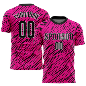 ชุดฟุตบอลซับลิเมชั่นสีชมพู-ดำ-ขาวแบบกำหนดเอง เสื้อเจอร์ซีย์โพลีเอสเตอร์ 100% ระบายเหงื่อได้ดี แขนครึ่งตัว สำหรับฝึกซ้อมลำลอง พิมพ์โลโก้สโมสร - Product Image 1