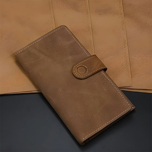 Portefeuille long vintage en cuir Crazy Horse pour homme, organiseur de voyage, pochette fine pour passeport, couverture pour chéquier avec poche à monnaie et emplacement pour carte SIM - Product Image 1