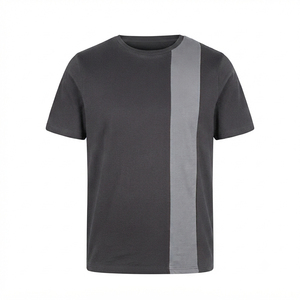 Camiseta Negra de Manga Corta para Hombre con Panel en Contraste Gris, Corte Regular, Diseño Casual de Cuello Redondo Tejido - Product Image 6