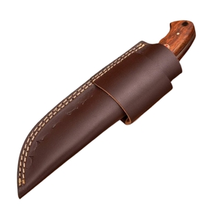 Customized HANDMADE FORGED DAMASCUS STEEL GUT HOOK HUNTING KNIFE WITH ROSEWOOD HANDLE & WITH <b>LEATHER</b> COVER - Product Image 4