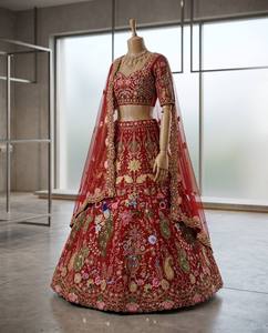 Georgette traditionnelle Lehenga Choli robe de mariée indienne semi-cousue pour femme avec broderie pour les mariées et les occasions festives - Product Image 2