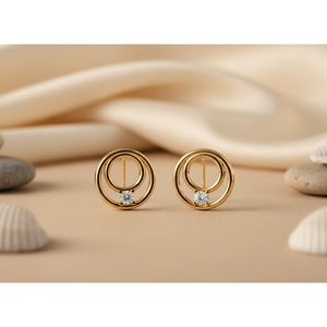 Pendientes de Oro de 10k con Doble Círculo, Fabricante de Joyería Minimalista con Diamantes Cultivados en Laboratorio VVS1, Venta al Por Mayor - Product Image 4