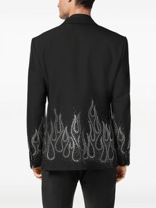 Unisex Luxury Black Rhinestone Flame <b>Suit</b> Blazer Crystal Embellished Evening Party Tuxedo Jacket Luxury Wear - Product Image 4