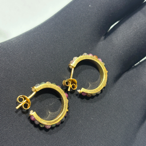 <b>Solid</b> Sterling <b>Silver</b> Hematite Gemstone <b>Hoop</b> <b>Earrings</b> Handmade Trendy Fashion Jewelry Gold Plated for Weddings and Gifts - Product Image 1