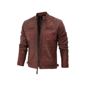 Vestes en cuir pour hommes tendance, couleur unie, fermeture éclair, veste en PU décontractée pour hommes - Product Image 5