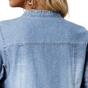 Blusa de Mezclilla para Mujer, Lavado Claro, Cuello Camisero, Manga Larga, Botones, Estilo Casual Vintage, 100% Algodón, Corte Regular, 340g, Uso Diario - Product Image 4