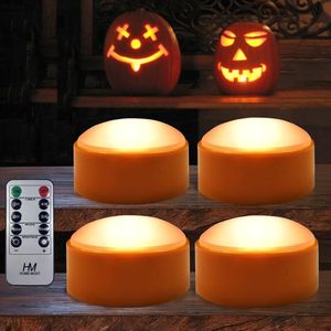 Set di 4 Luci LED a Forma di Zucca Arancione per Halloween con Timer e Telecomando, Decorazioni Jack-O'-Lan a Batteria - Product Image 1