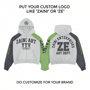 Sudadera con Capucha de Algodón y Poliéster de 320 GSM, con Cierre, en Blanco, Verde y Gris Carbón, con Paneles en Contraste, Bordado Personalizado, Logotipo Impreso, OEM, ODM, para Hombre - Product Image 1