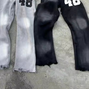 กางเกงวอร์มทรงหลวมสไตล์ลำลองน้ำหนักเบา Glory Custom รุ่น Distressed Acid Wash ขาบาน เอวสองชั้น ทรงขากระบอกใหญ่ สำหรับผู้ชาย รุ่น 2026 - Product Image 6