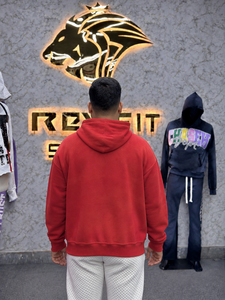 Red Oversized <b>Zip</b>-<b>Up</b> Hoodie <b>Men</b> Streetwear <b>Fleece</b> Cotton Graphic Print Front Logo Pocket Hooded Autumn Casual Sweatshirt - Product Image 2