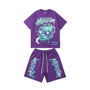 Ensemble respirant pour homme avec imprimé graphique, t-shirt et short en coton épais, streetwear de haute qualité, décontracté, été, deux pièces - Product Image 5
