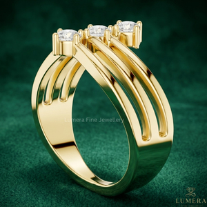 Fashion 3CT Triple Diamond Look <b>Ring</b> 18K Gold Plated <b>Open</b> Band Adjustable Luxury Jewelry Moissanite IGI Certified Lab Grown - Product Image 3
