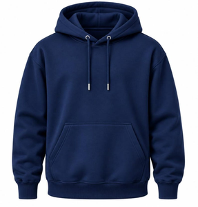 <b>Women's</b> Navy <b>Blue</b> Hooded Sweatshirt Regular Fit 100% Cotton <b>Fleece</b> Breathable Autumn Wear With Front Pocket - Product Image 1