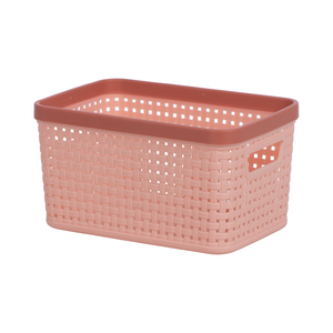 Panier de rangement en plastique léger et écologique Halo, motif tressé en rotin, organisateur de bureau moderne et minimaliste pour la salle de bain - Product Image 2