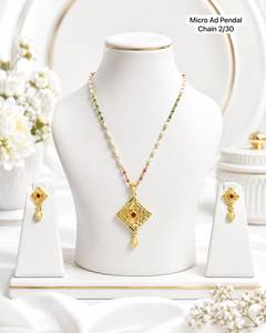 Gold Plated Vintage Jewelry Set With Zircon Pendant <b>Necklace</b> and Earrings For Women Wedding Style Imitation Pearl Beaded <b>Chain</b> - Product Image 4