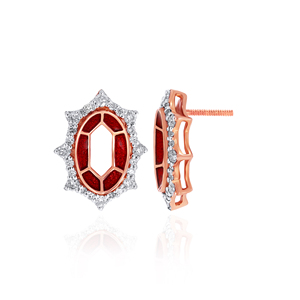 Broche en or rose avec diamants et émail rouge, coupe ovale, bijoux de luxe pour femme, cadeau - Product Image 3