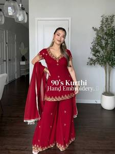 Conjunto de Salwar Kameez de Georgette con Bordado a Mano de Zorro, de Secado Rápido, Kurthi, Palazzo y Dupatta, Traje de Fiesta de Boda para Mujer - Product Image 2