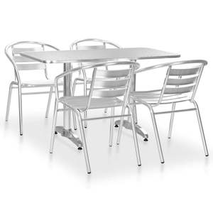 Juego de Comedor de 5 Piezas de Aluminio Plateado, Muebles de Jardín Apilables - Product Image 1