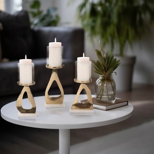 Ensemble de 3 porte-bougies élégants en aluminium, marbre et verre, supports décoratifs de luxe pour bougies, décoration intérieure moderne à prix abordable - Product Image 5