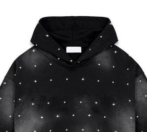 Sudadera con Capucha Negra Personalizada al por Mayor para Hombre, con Pedrería, Estilo Oversize Casual, Tejida en Poliéster con Patrón de Puntos, Estilo Otoñal - Product Image 2