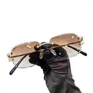 Nuevas Gafas de Sol PramukhImpex para Hombre, Montura Azul Cielo, Estilo Hip Hop, con Cristales de Acero Inoxidable y Moissanita VVS, Elegantes - Product Image 1