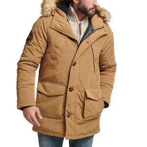 Veste longue à capuche pour homme avec col en fourrure, coupe-vent, rembourrée de duvet, manteau d'hiver uni, style décontracté - Product Image 2