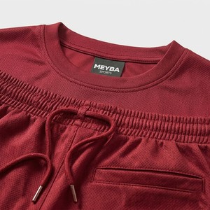 MEYBA SPORTS Men's Burgundy <b>Mesh</b> <b>Two</b>-<b>Piece</b> Activewear <b>Set</b> Breathable 100% Cotton T-Shirt Drawstring Shorts Streetwear - Product Image 3