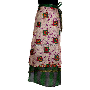 <b>Beach</b> Wear Silk Saree Wrap Long Skirt Women Wear Vintage Silk Sari Long Length Wrap Around Skirt 2 Layer Reversible <b>Magic</b> 38" - Product Image 3