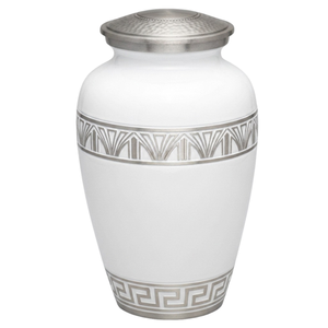 Urne funéraire marron pour adulte avec bande Art Déco argentée et motif clé grecque, en alliage d'aluminium, pour cendres humaines. - Product Image 3