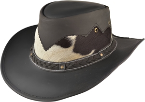 Unisex Black Leather Cowboy <b>Hat</b> With Cowhide Panel And Braided <b>Band</b> Casual Outdoor Style Adult Spring Autumn Fit 2026 - Product Image 4