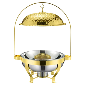 Factory Stock Household Round Stainless Steel 8L Chaffing <b>Dish</b> Buffet Food Warmer Gold Luxury <b>Chefing</b> <b>Dish</b> - Product Image 5