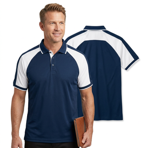 Men's <b>Navy</b> White Jersey Color Blocked Front Short Sleeve Quick Dry for Shirt Regular Fit Sporty Turn-down Collar Casual Summer - Product Image 2