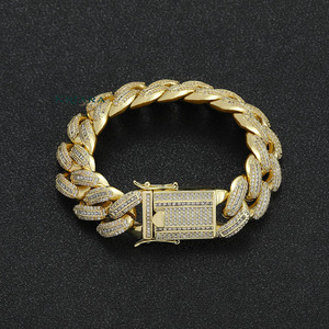 สร้อยข้อมือคิวบาเคลือบทอง 18K เงินแท้ S925 ประดับเพชรทรงกลมเจียระไนแบบเหลี่ยมคม  เพชรเลี้ยงในห้องปฏิบัติการ สไตล์ฮิปฮอป สำหรับทุกเพศ เหมาะสำหรับใส่ทุกวัน - Product Image 5