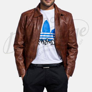 เสื้อแจ็คเก็ตหนังแท้สีน้ำตาลแทนสำหรับผู้ชาย - ทรงเข้ารูป ผลิตจากหนังแกะแท้ สวมใส่สบาย พร้อมปกเสื้อแบบคลาสสิกและซิปเต็มตัว - Product Image 3