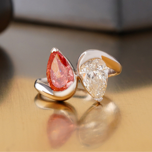 Vivid Red Pear Cut Lab Grown Diamond <b>Ring</b> 14K <b>Gold</b> Rare Color Statement Fine Jewelry Fancy Fashion <b>Rings</b> - Product Image 1