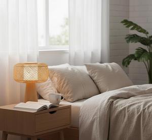 Rattan Woven <b>Table</b> <b>Lamp</b> 28cm Natural Bamboo Shade Wooden <b>Base</b> Boho Home Decor Lighting Supplier - Product Image 5