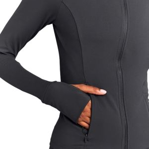 Women's Charcoal Long Sleeve Jacket High Neck Fitted Activewear Gym Workout Sports <b>Top</b> Slim Fit Athletic Jacket Custom OEM - Product Image 4
