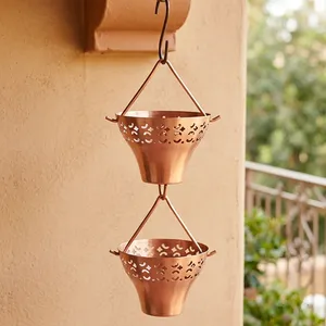 Chaîne de pluie décorative en cuivre découpé pour gouttière extérieure, élément aquatique suspendu en métal pour jardin et extérieur de maison, pour drainage des eaux de pluie - Product Image 4