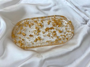 Mini Resin Jewelry <b>Tray</b> with Gold Flakes Handmade Trinket Dish Elegant Ring Holder <b>Vanity</b> Organizer - Product Image 3