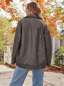 Chaquetas Extra Grandes de Cuero Genuino para Mujer, Color Gris, Chaquetas de Alta Calidad para Mujer, Abrigos de Motocicleta a la Moda al por Mayor, Logotipo Personalizado OEM - Product Image 3